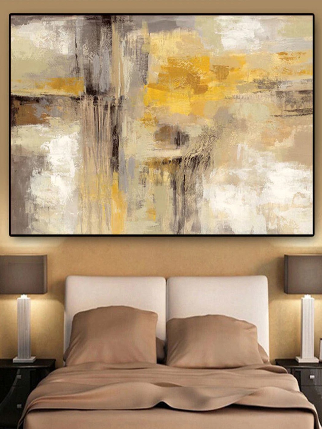 

THE HANDMADE FLAIR Yellow & Beige Abstract Painted Wall Art