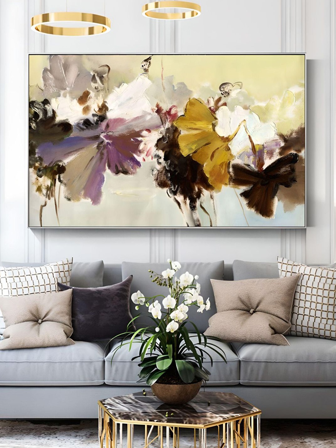 

THE HANDMADE FLAIR Crystal Porcelain Yellow & Brown Abstract Painted Wall Art