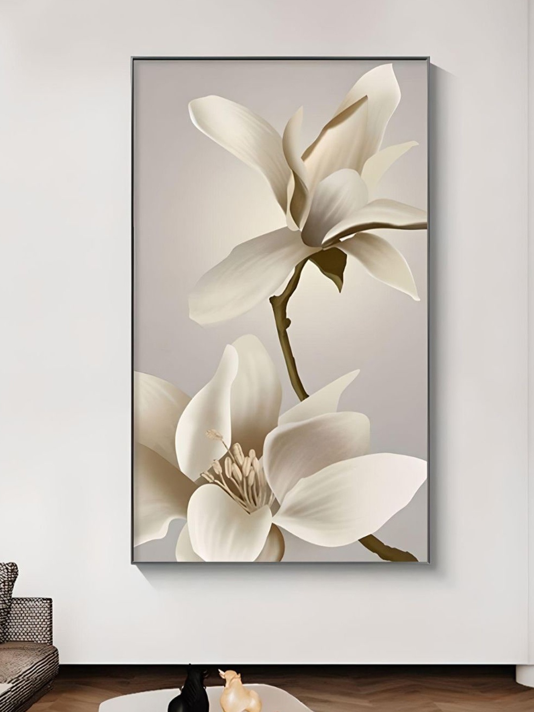 

THE HANDMADE FLAIR White & Off White Floral Petal Painting Wall Art