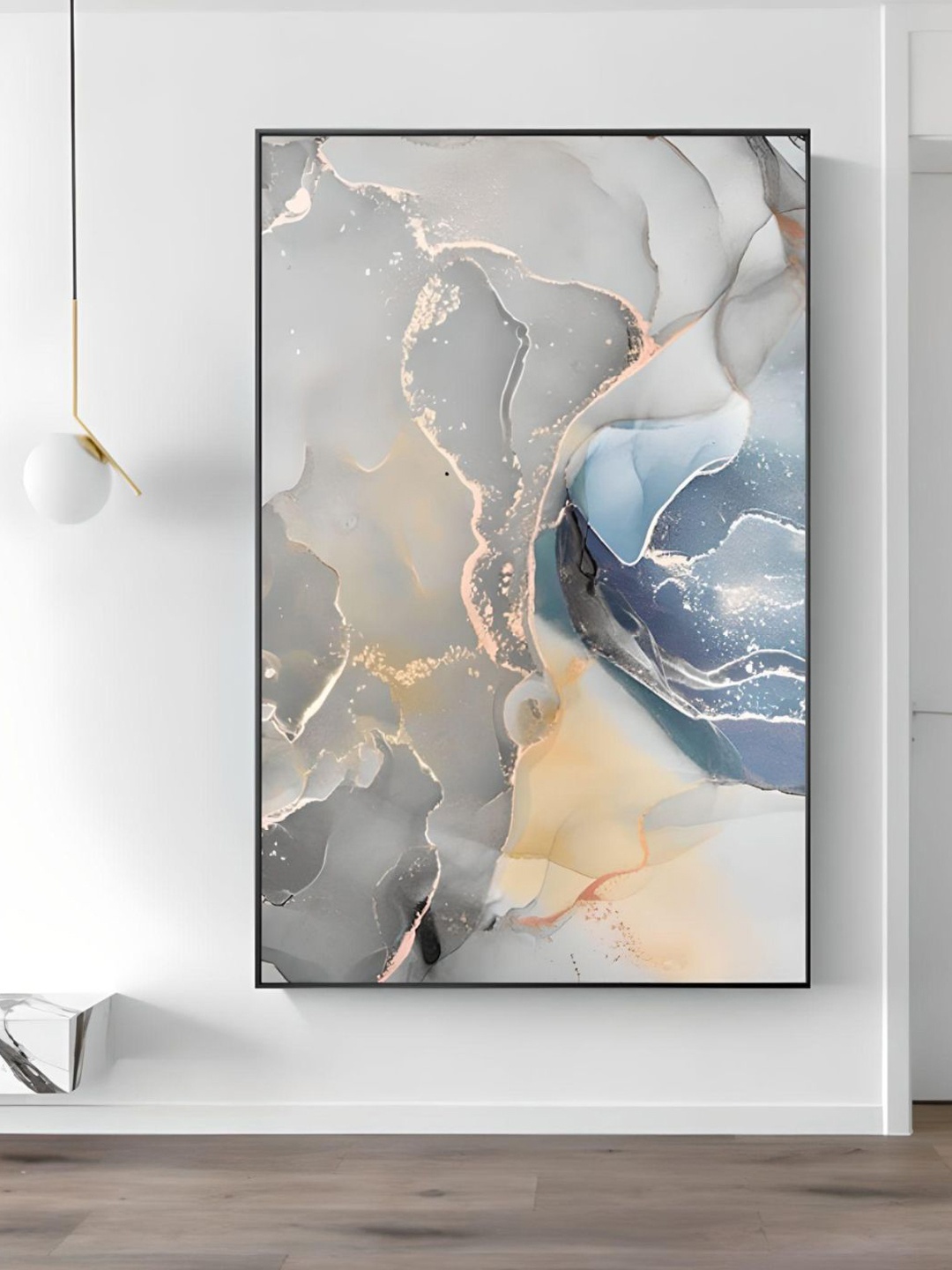

THE HANDMADE FLAIR Crystal Porcelain Blue & Beige Marble Effect Painting Wall Art