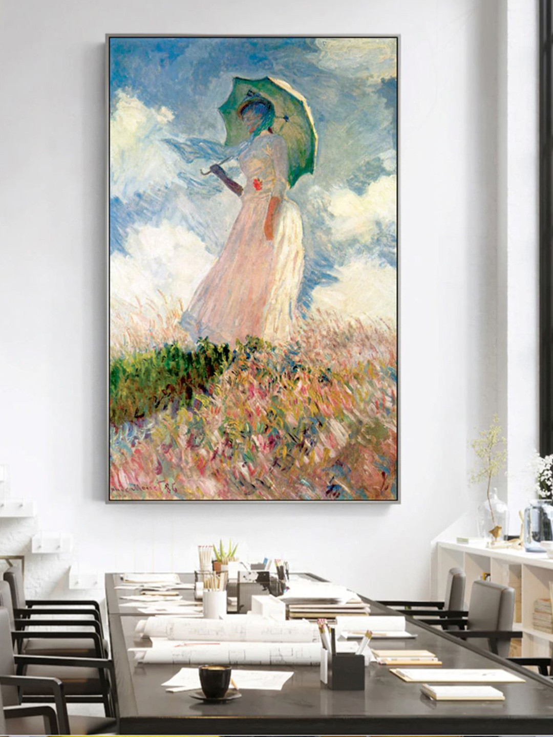 

THE HANDMADE FLAIR Blue & White Parasol Fine Painted Wall Art