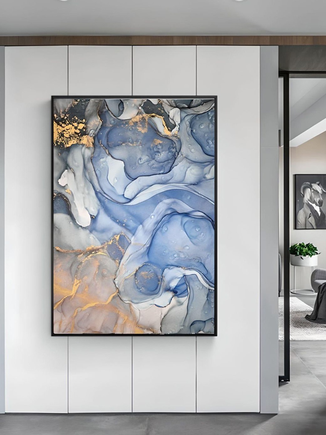 

THE HANDMADE FLAIR Blue & Grey Marble Effect Painting Wall Art