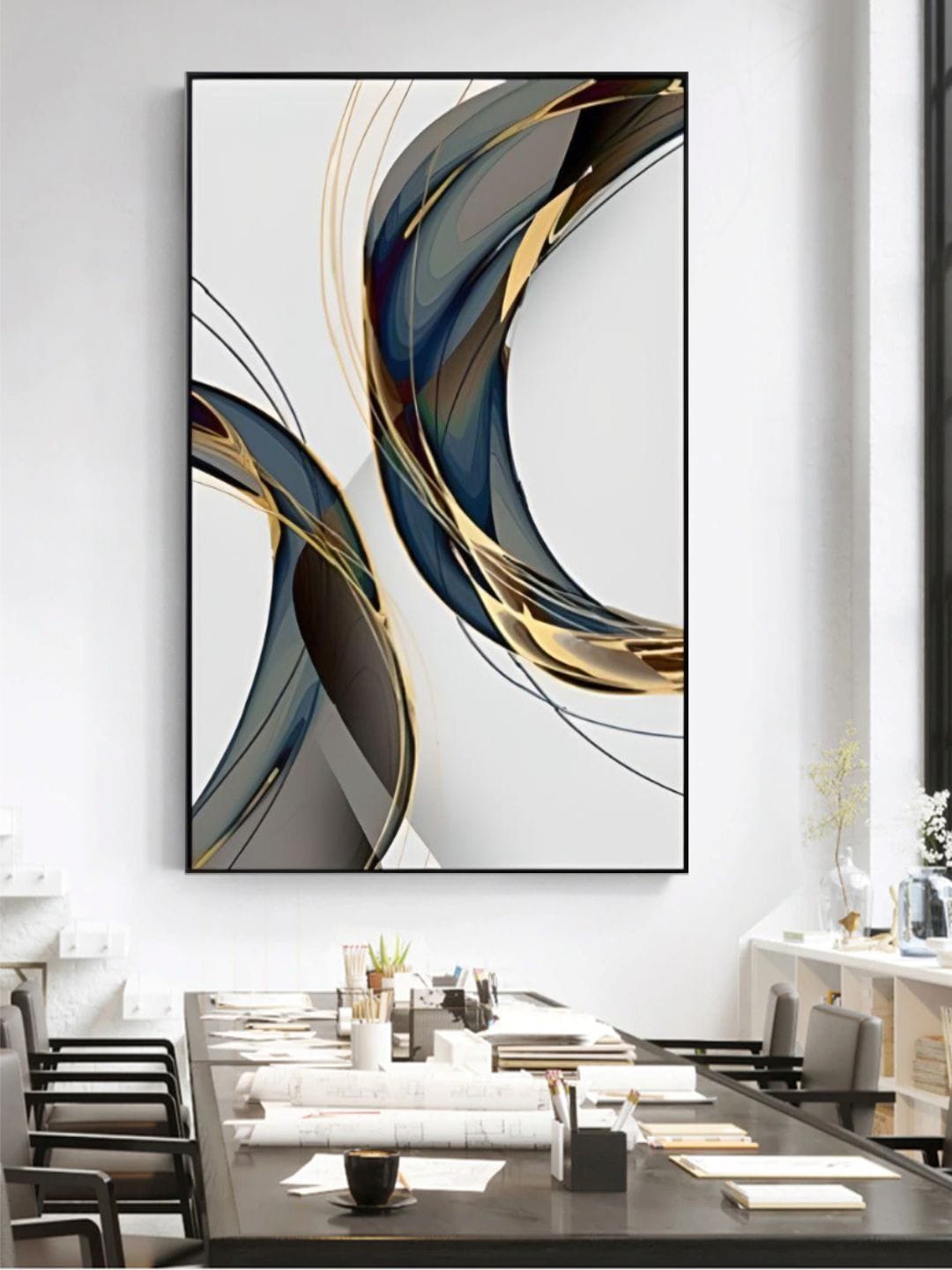 

THE HANDMADE FLAIR Off White & Black Flowing Shapes Painting Wall Art