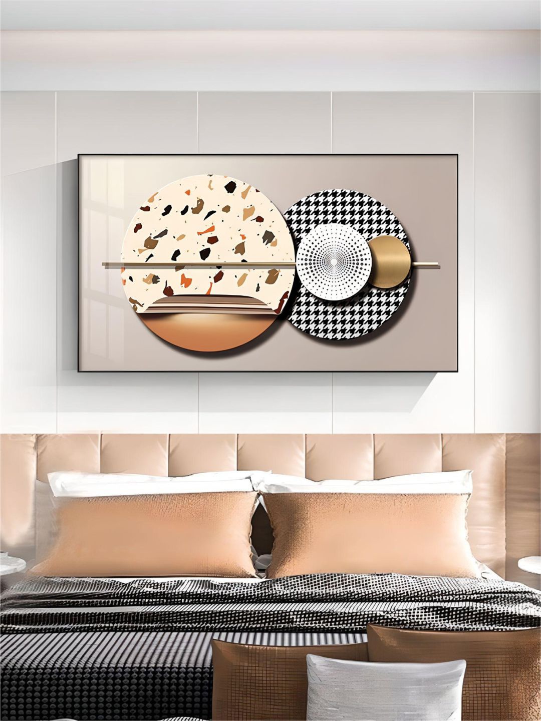 

THE HANDMADE FLAIR Yellow & Black Abstract Sun Moon Geometry Painting Wall Art