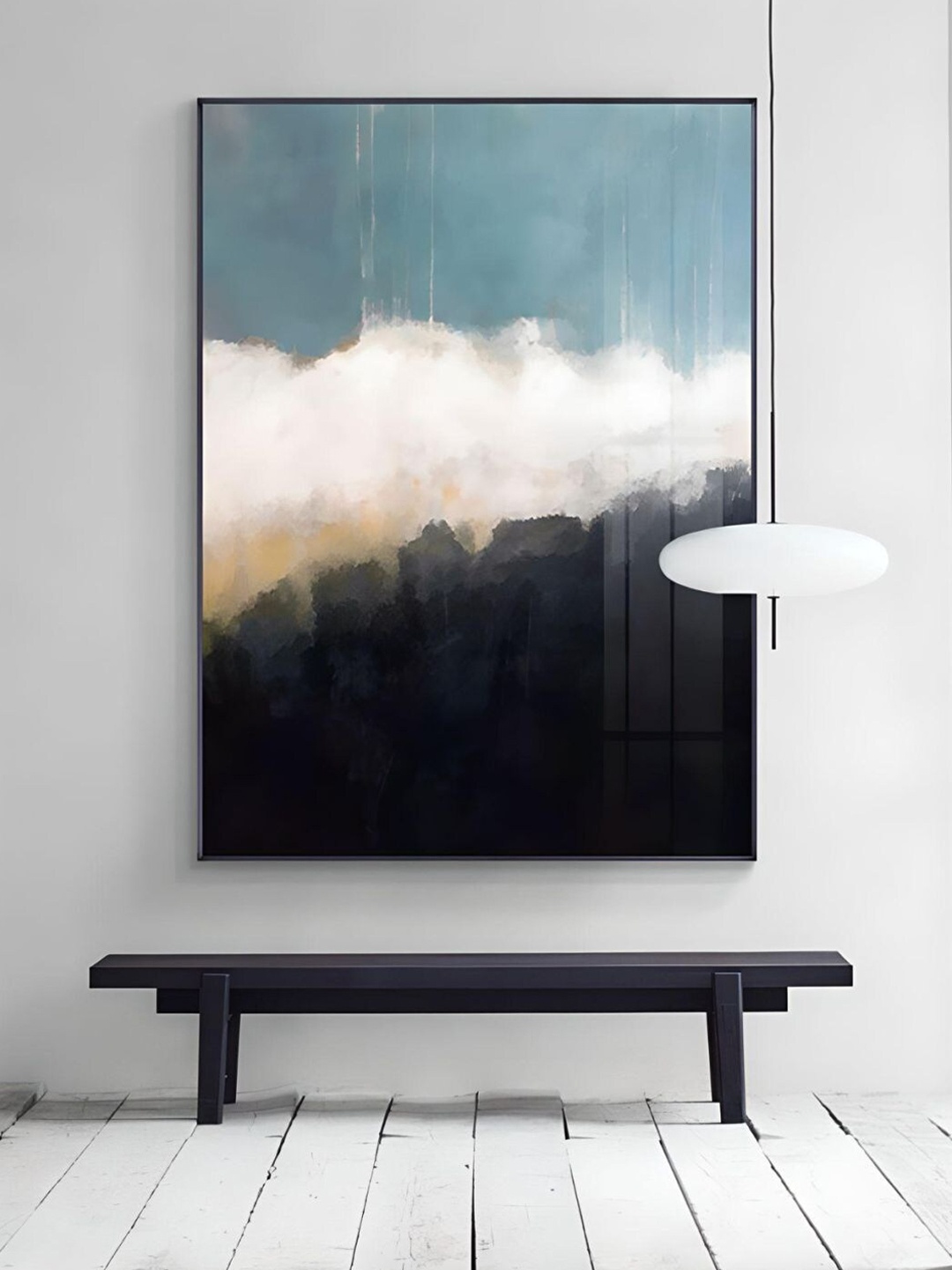 

THE HANDMADE FLAIR Crystal Porcelain Black & Blue Abstract Shades Painted Wall Art