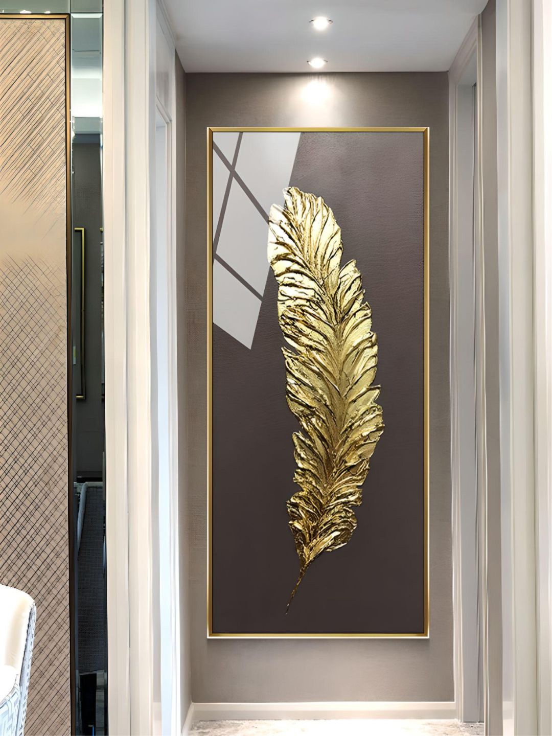 

THE HANDMADE FLAIR Black & Beige Feather Painted Wall Art