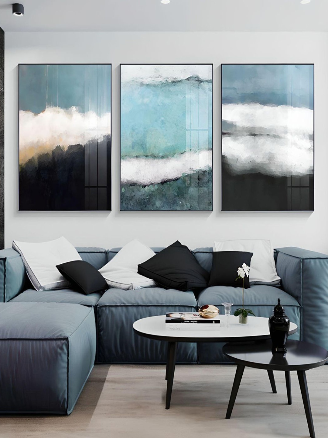

THE HANDMADE FLAIR Blue & Black 3 Pieces Abstract Shades Wall Arts