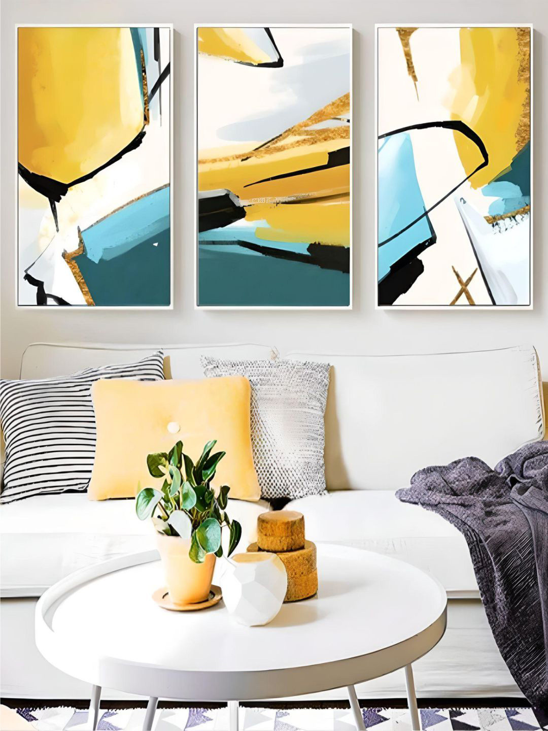 

THE HANDMADE FLAIR Brown & Yellow 3 Pieces Abstract Color Splash Wall Art