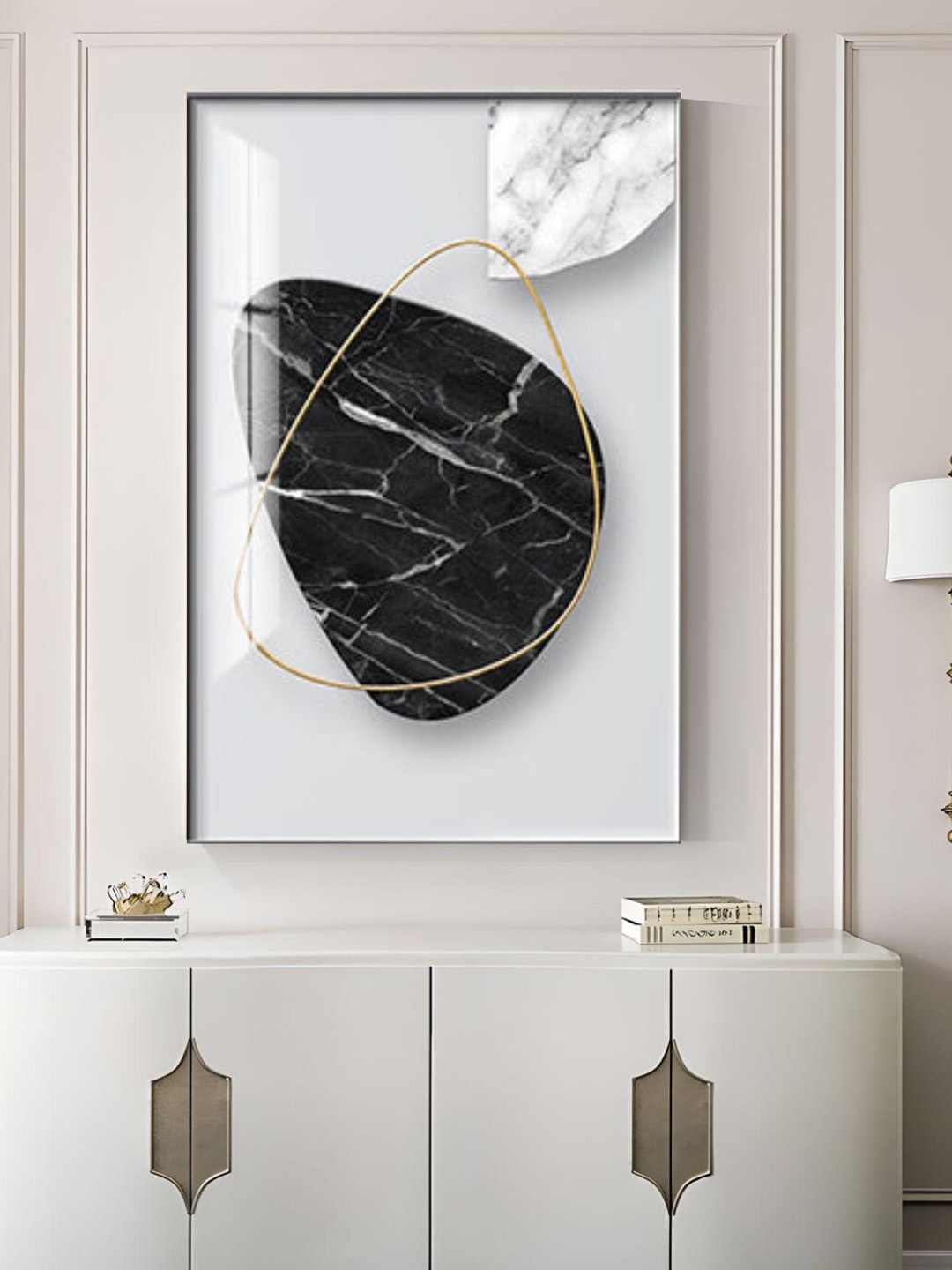 

THE HANDMADE FLAIR Black Abstract Marble Curves 3d Effect Geometric Wall Art