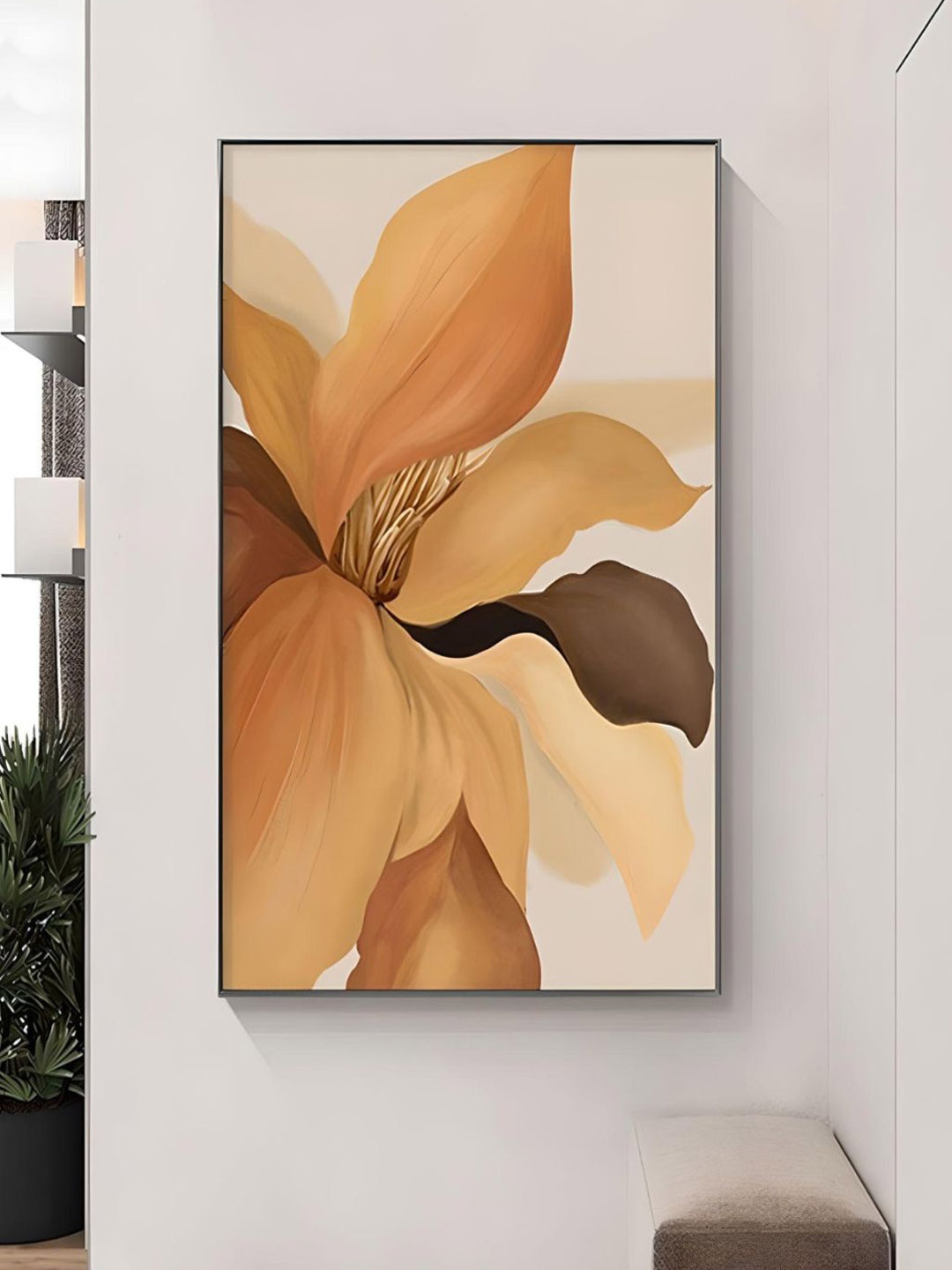 

THE HANDMADE FLAIR Crystal Porcelain Brown & Beige Exotic Floral Framed Paintings Wall Art