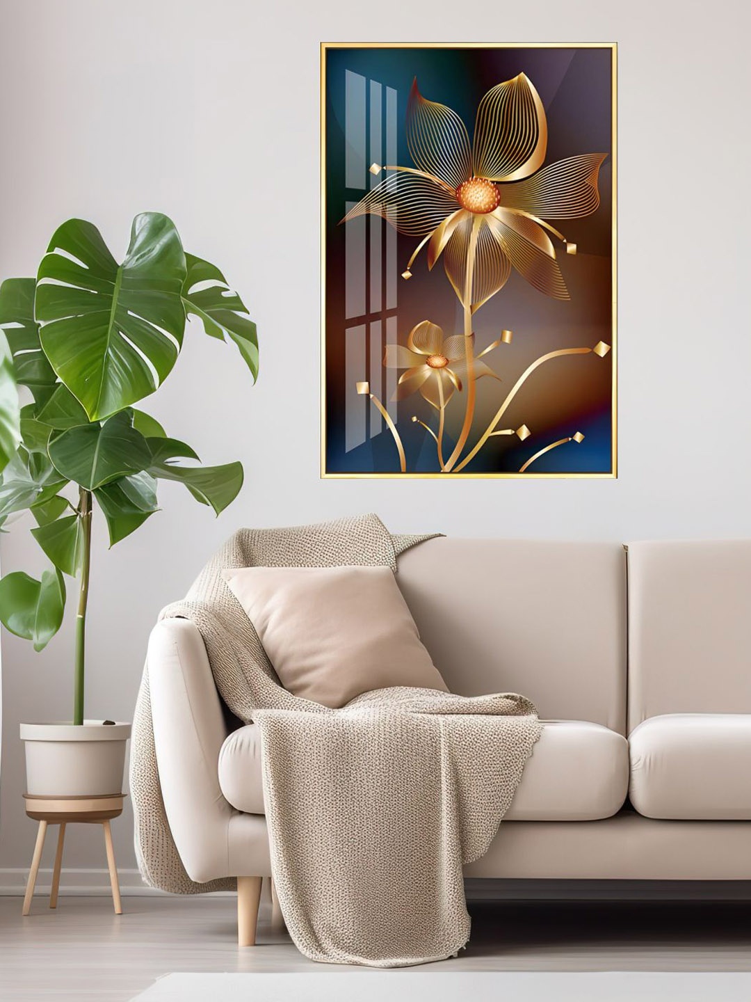 

THE HANDMADE FLAIR Navy Blue & Black Floral Painting Crystal Porcelain Wall Art