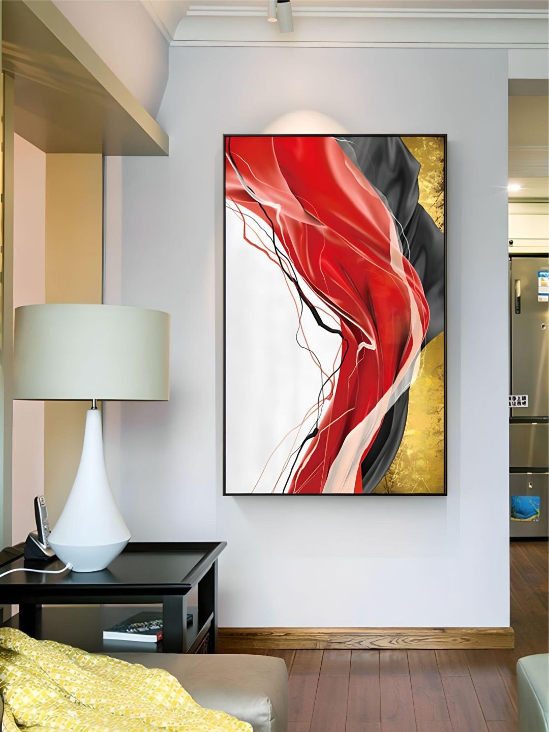 

THE HANDMADE FLAIR Crystal Porcelain Red & White Abstract Luxury Nordic Marble Wall Art