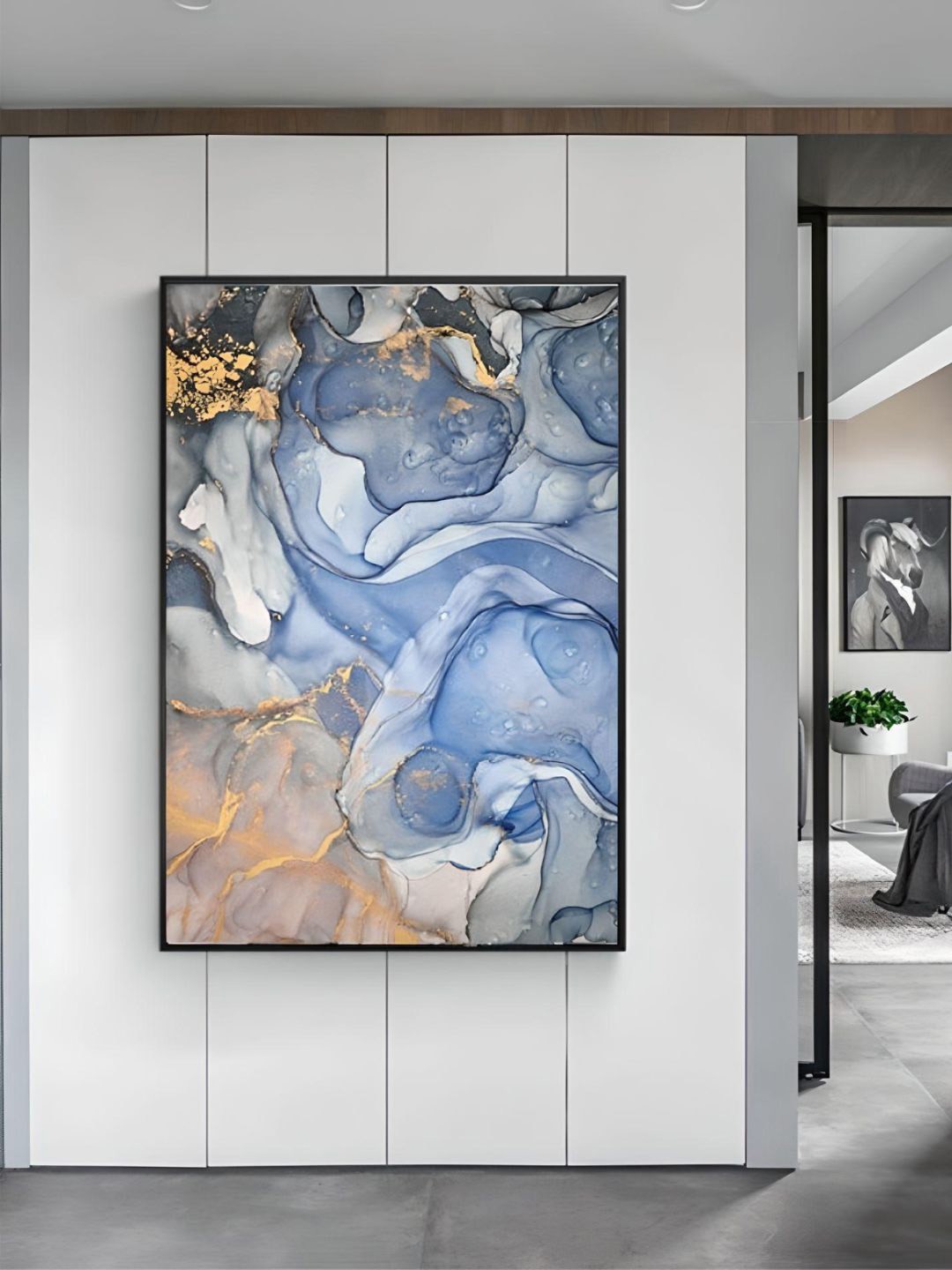 

THE HANDMADE FLAIR Crystal Porcelain Blue & Brown Abstract Framed Wall Art