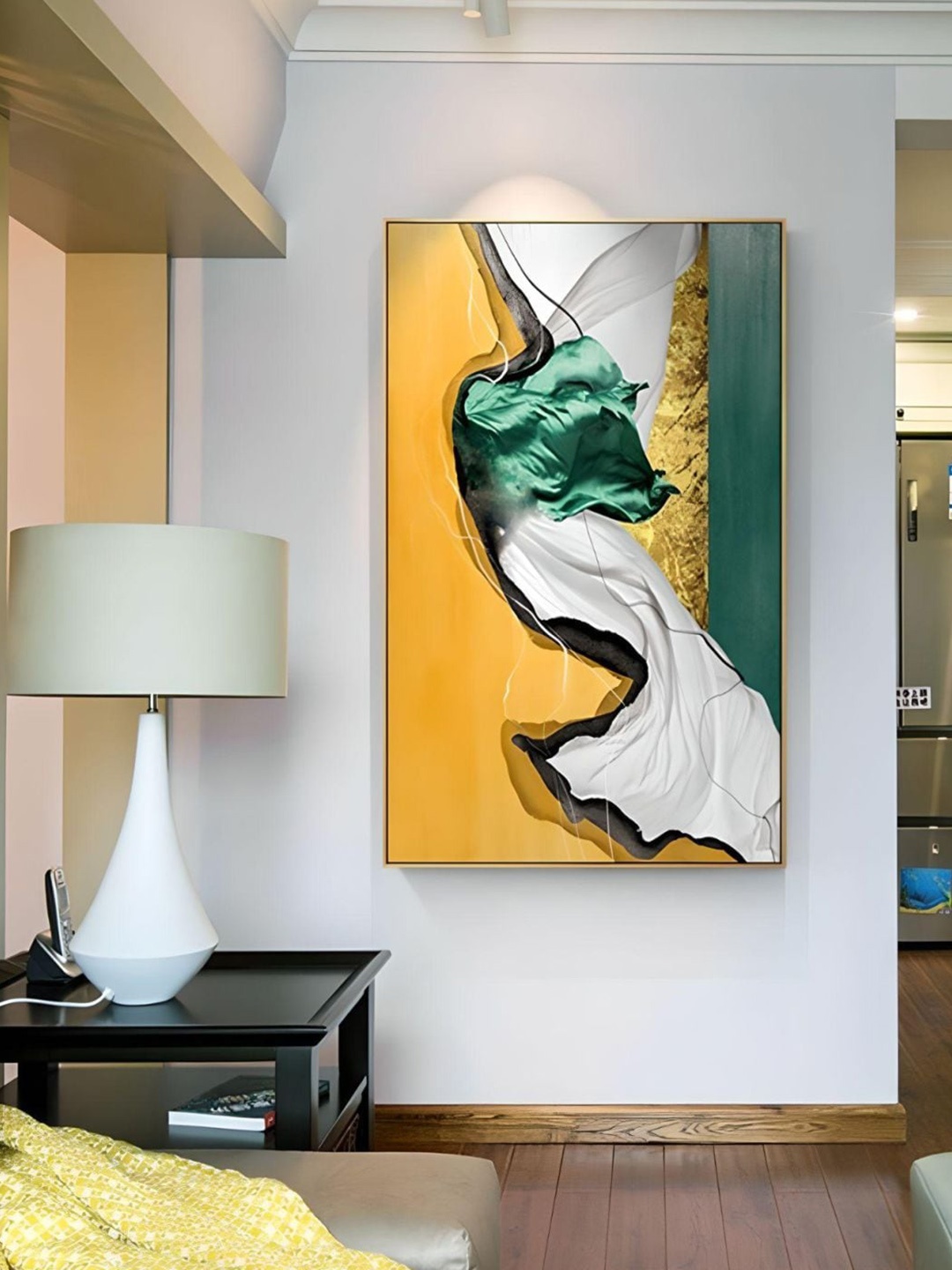 

THE HANDMADE FLAIR Yellow Abstract Luxury Nordic Marble Wall Art