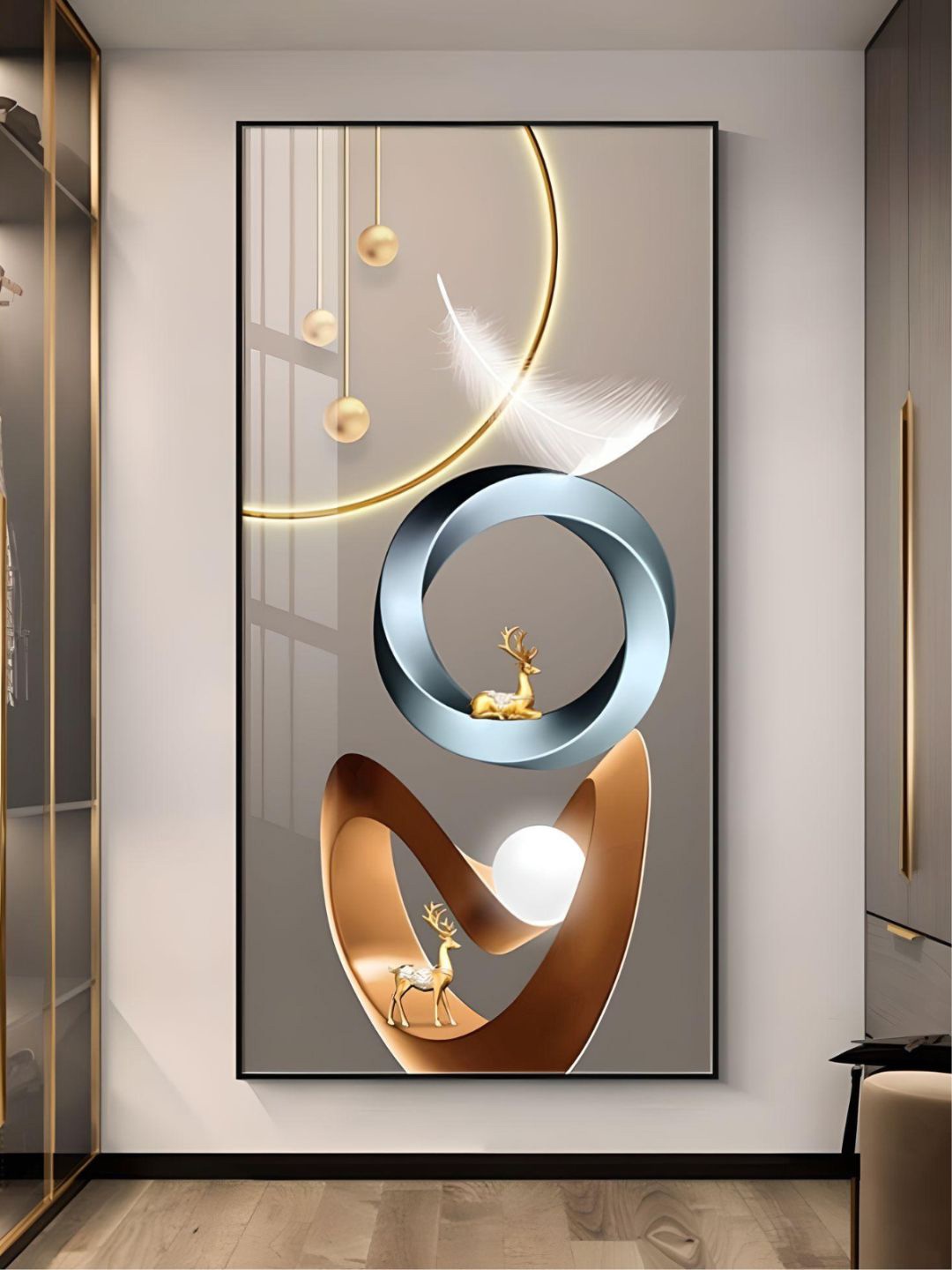 

THE HANDMADE FLAIR Blue & Gold Toned Deer Circle Of Light Wall Art