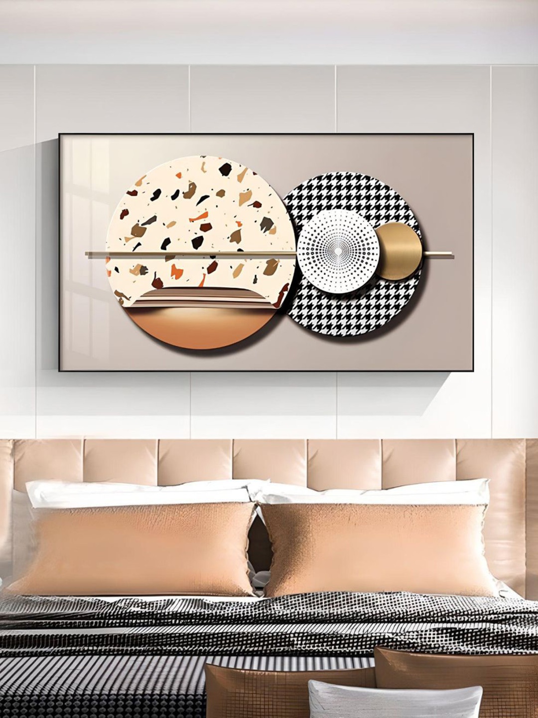 

THE HANDMADE FLAIR Yellow Abstract Sun Moon Geometry Nordic Wall Art