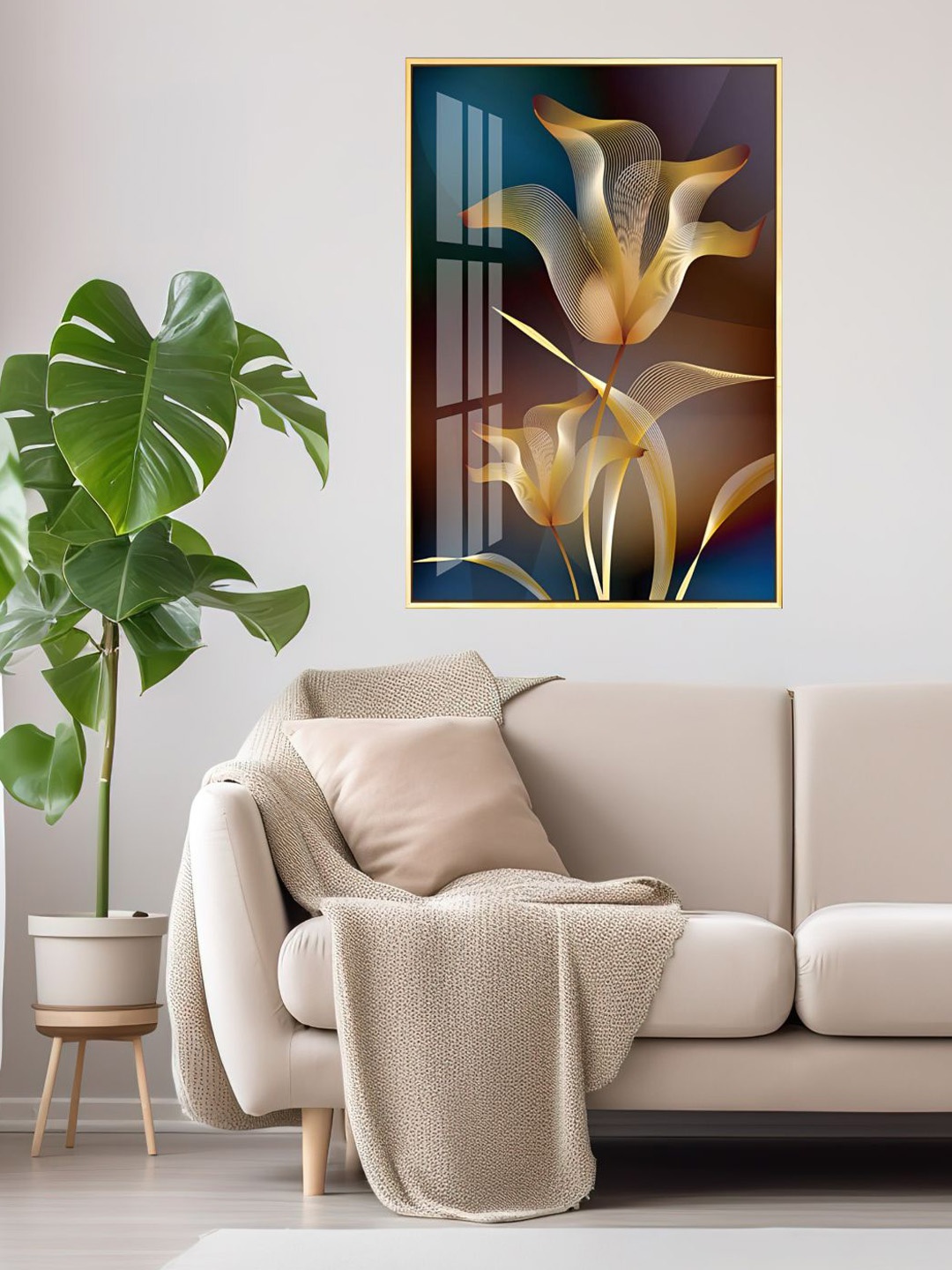 

THE HANDMADE FLAIR Black Golden Abstract Exotic Floral Wall Painting, Gold