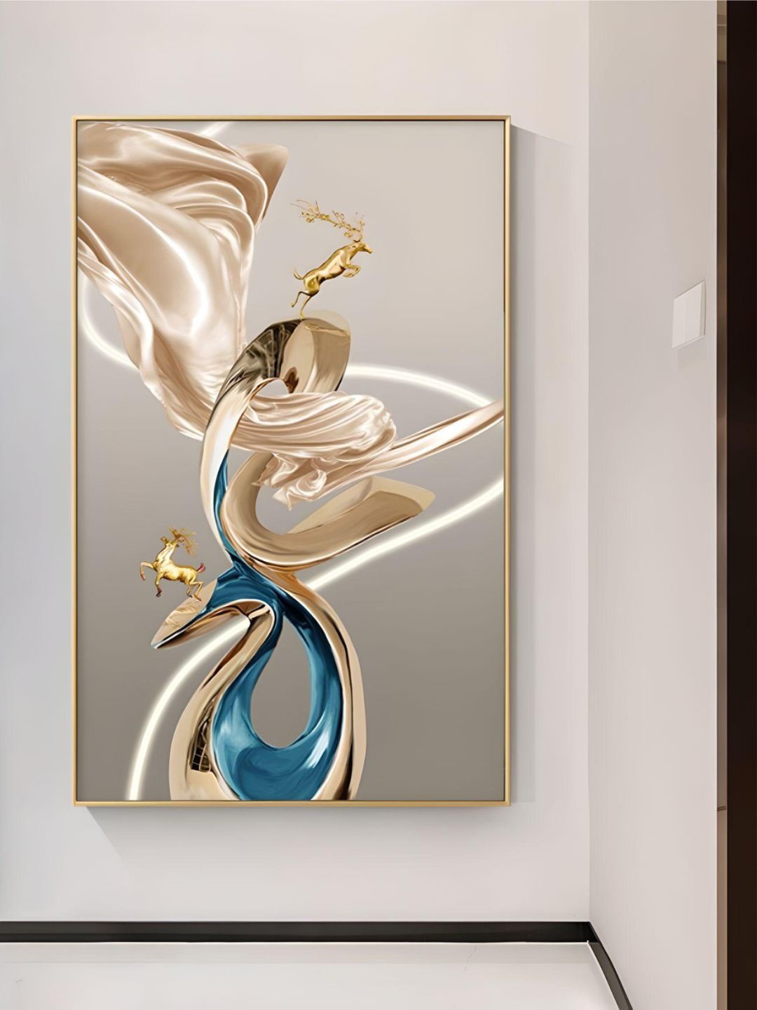 

THE HANDMADE FLAIR Crystal Porcelain Brown & Blue Abstract Framed Wall Art