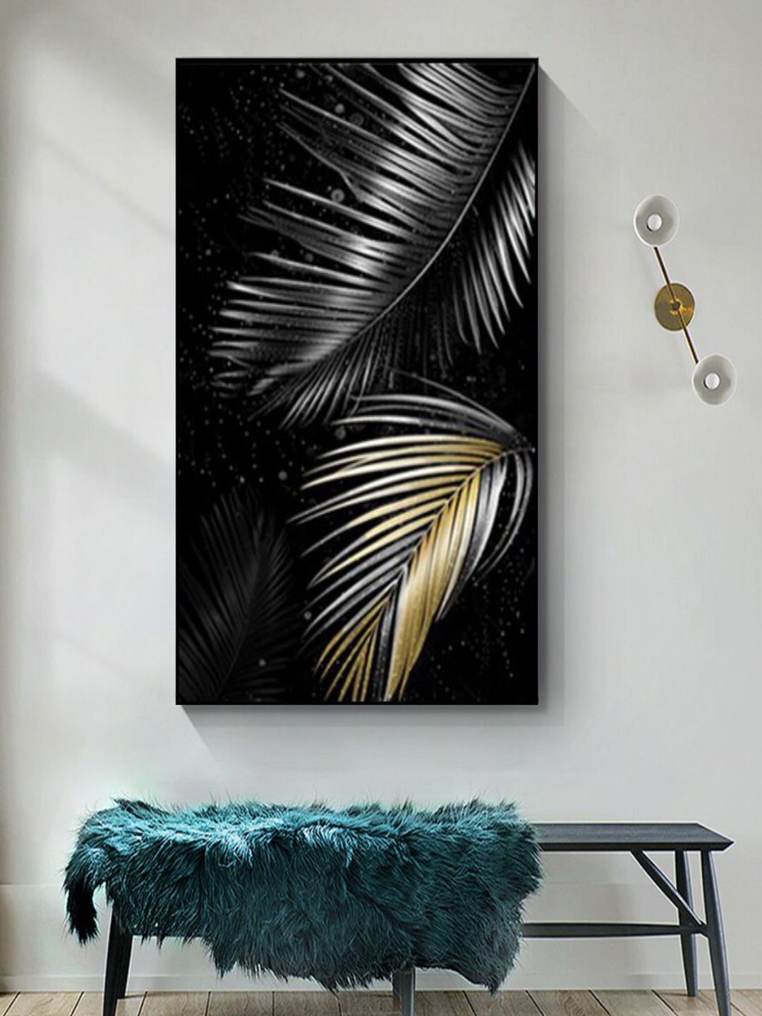 

THE HANDMADE FLAIR Crystal Porcelain Charcoal-Black Tropical Leaves Framed Wall Art
