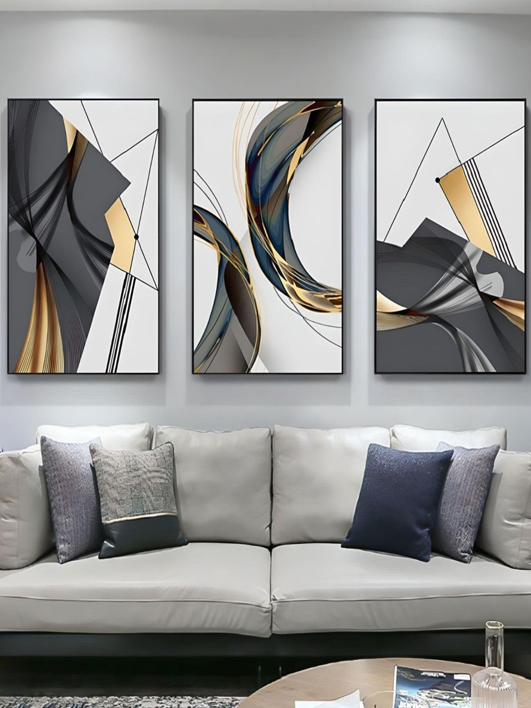 

THE HANDMADE FLAIR Grey 3 Pieces Abstract Painting Wall Arts