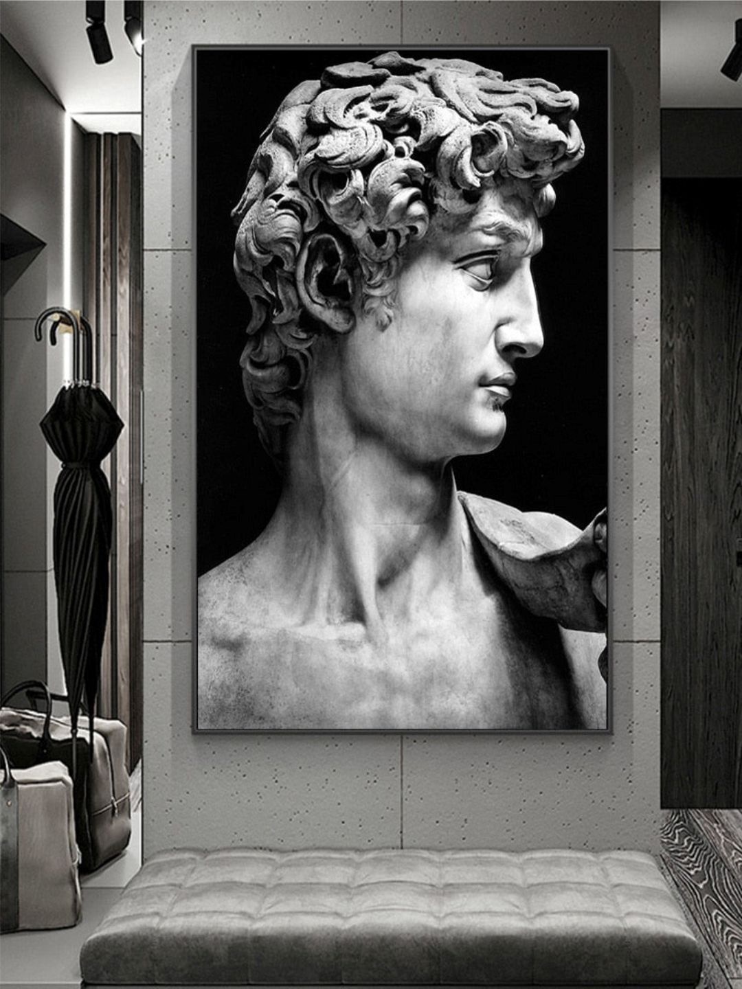 

THE HANDMADE FLAIR Crystal Porcelain Grey & Black Michelangelo David Statue Wall Art