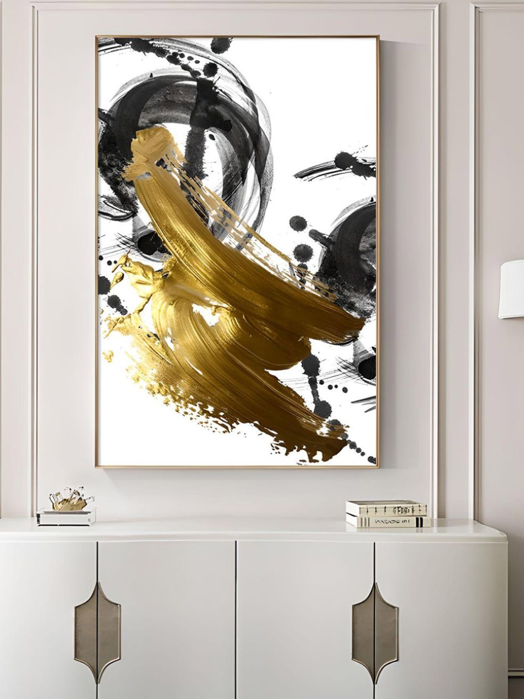 

THE HANDMADE FLAIR Golden & Black Golden Swirls Contemporary Crystal Porcelain Wall Art, Gold