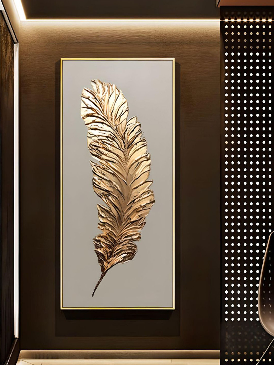 

THE HANDMADE FLAIR Crystal Porcelain Abstract Feather Wall Art, Gold