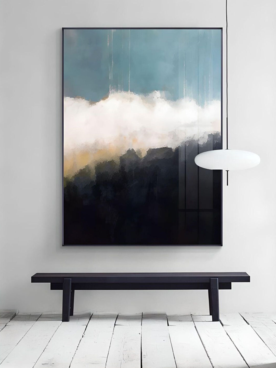 

THE HANDMADE FLAIR Black & Blue Abstract Painting Framed Wall Art