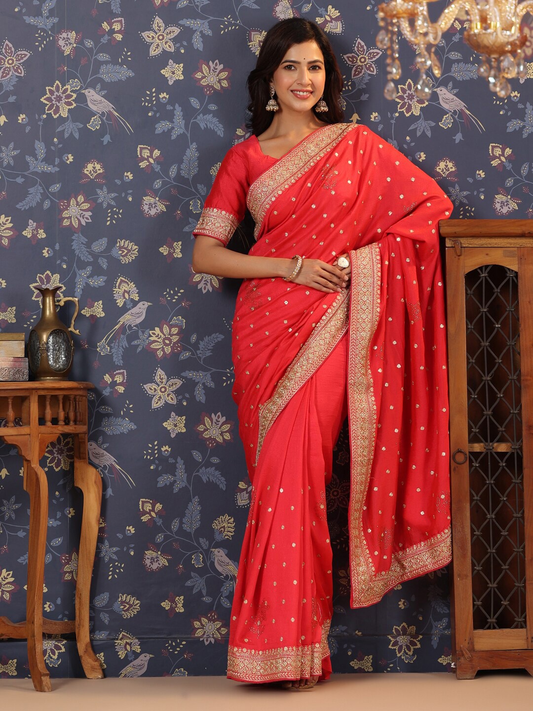 

House of Pataudi Embroidered Designer Pure Silk Saree, Pink
