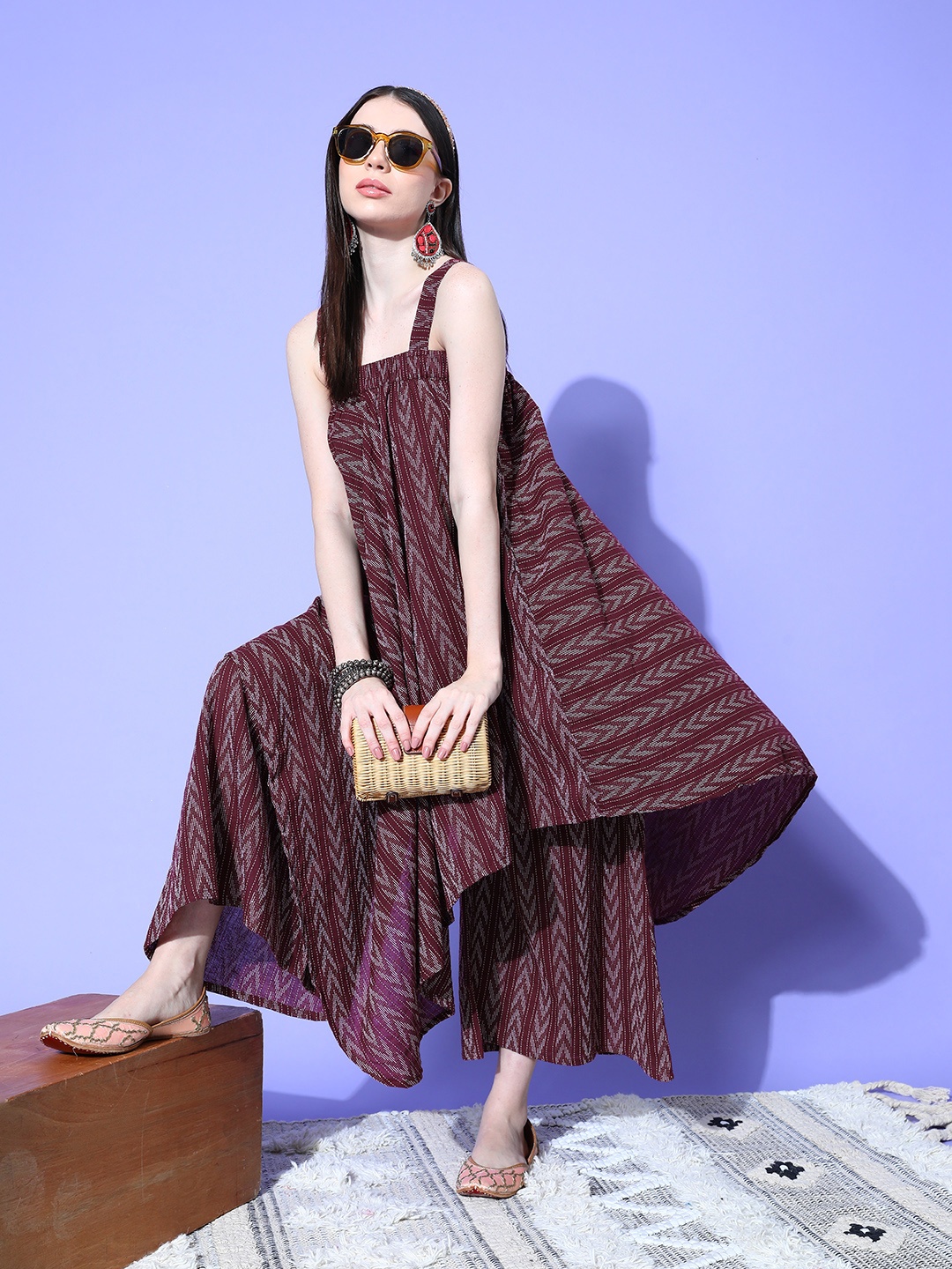 

InWeave Women Printed Regular Pure Cotton Kurta with Palazzos, Maroon