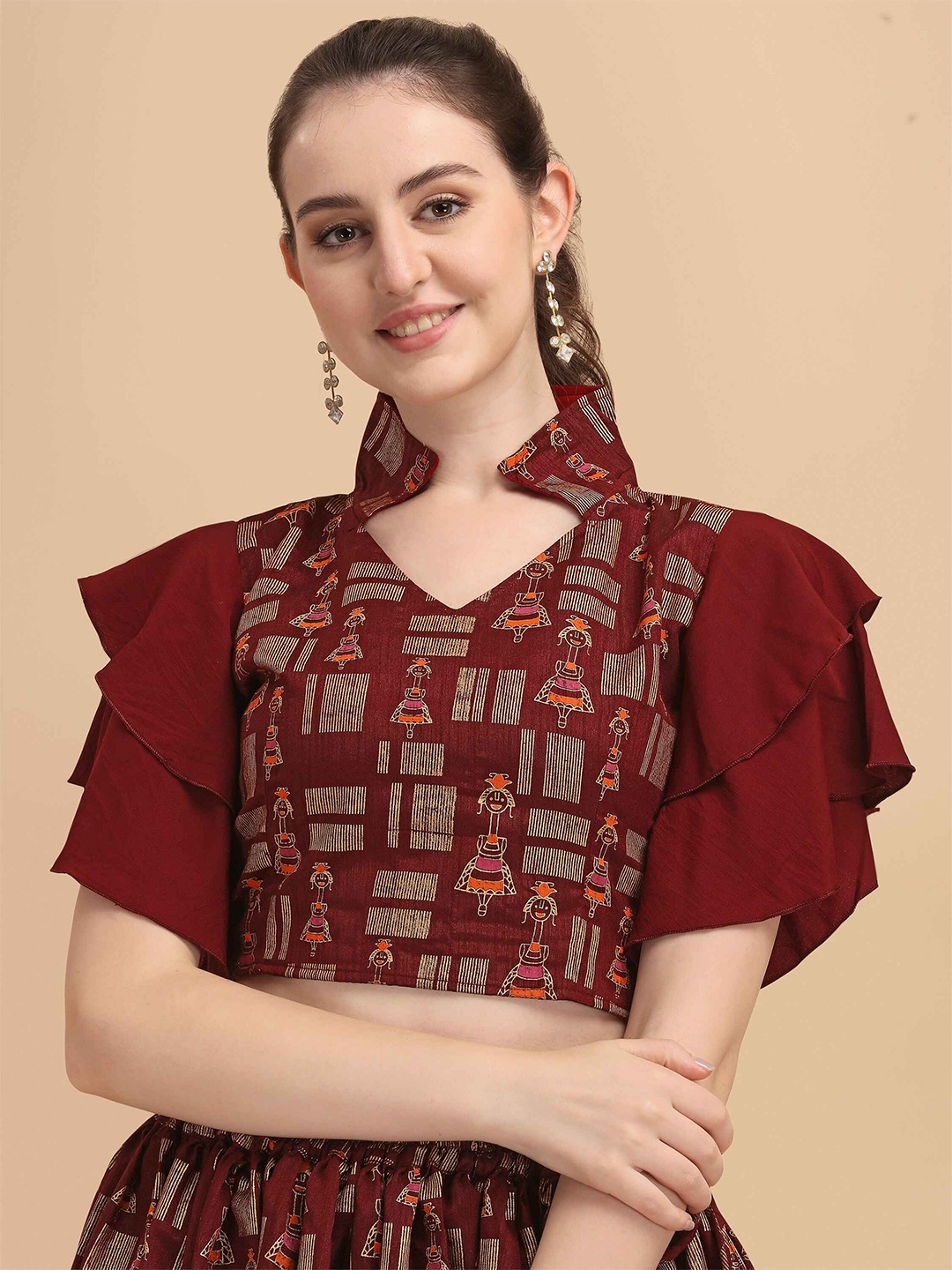 

DL Fashion Conversational Printed Regular Crop Top, Maroon