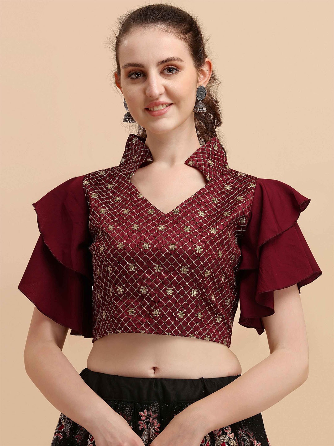 

DL Fashion Flutter Sleeve Crop Top, Maroon