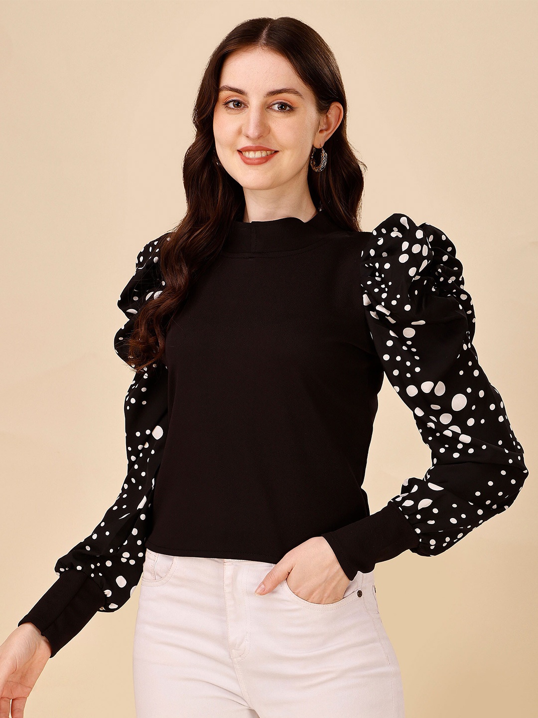 

DL Fashion Polka Dots Printed Puff Sleeve Top, Black