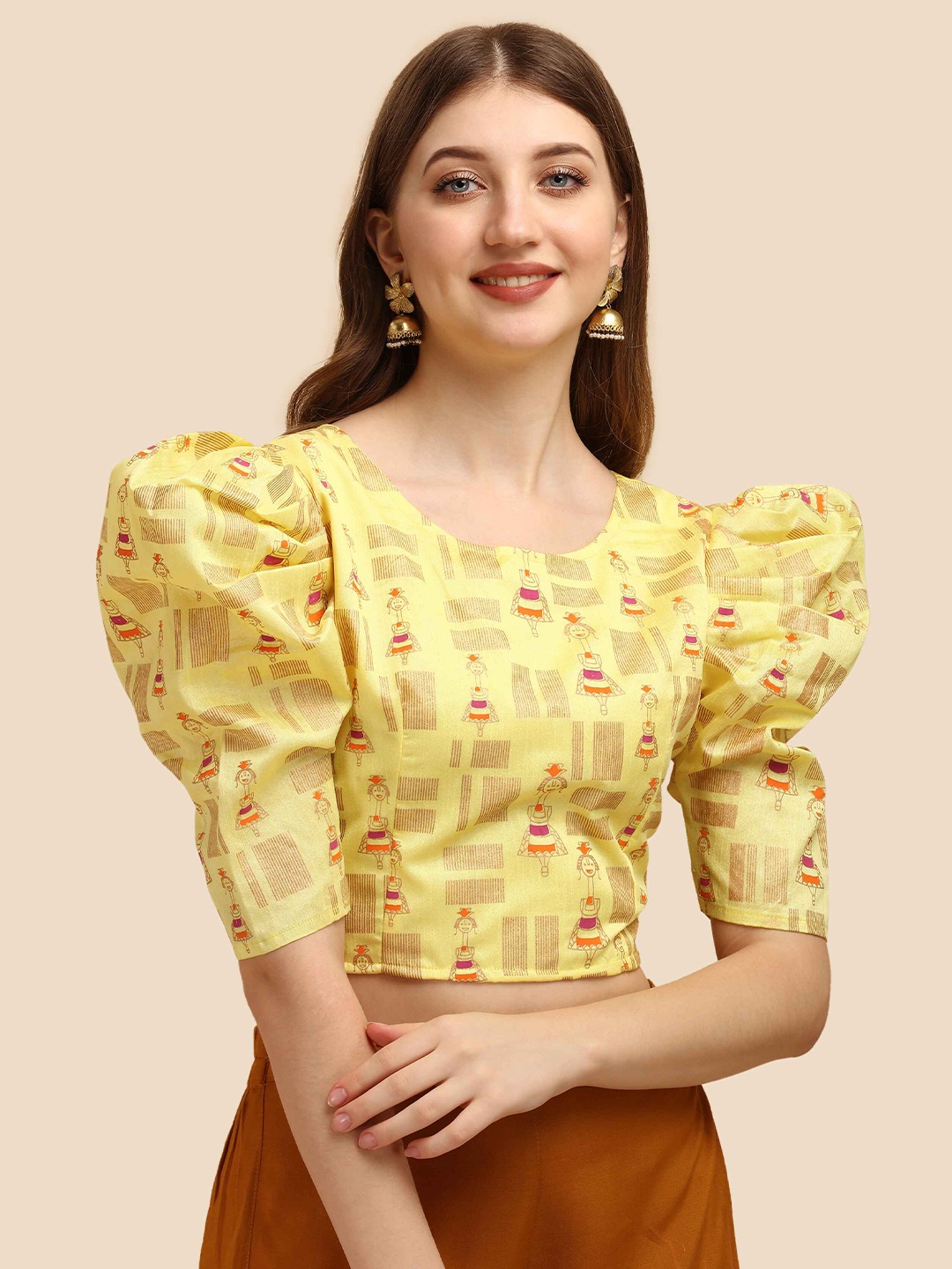 

DL Fashion Floral Print Puff Sleeve Crop Top, Yellow