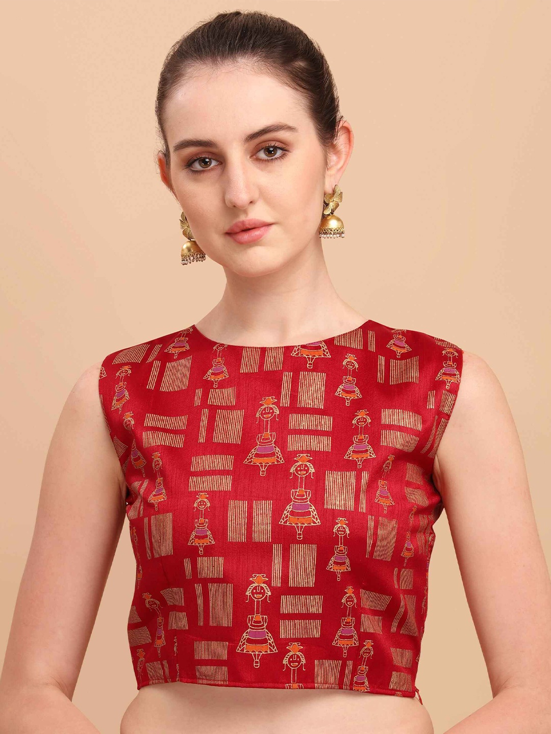 

DL Fashion Ethnic Motifs Printed Sleeveles Crop Top, Red