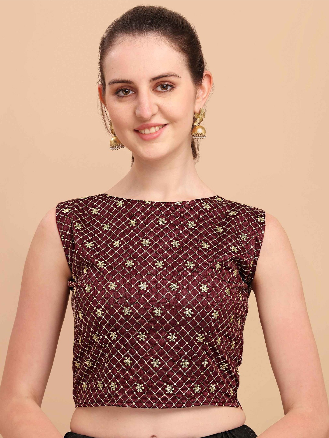 

DL Fashion Embroidered Sequinned Crop Top, Maroon
