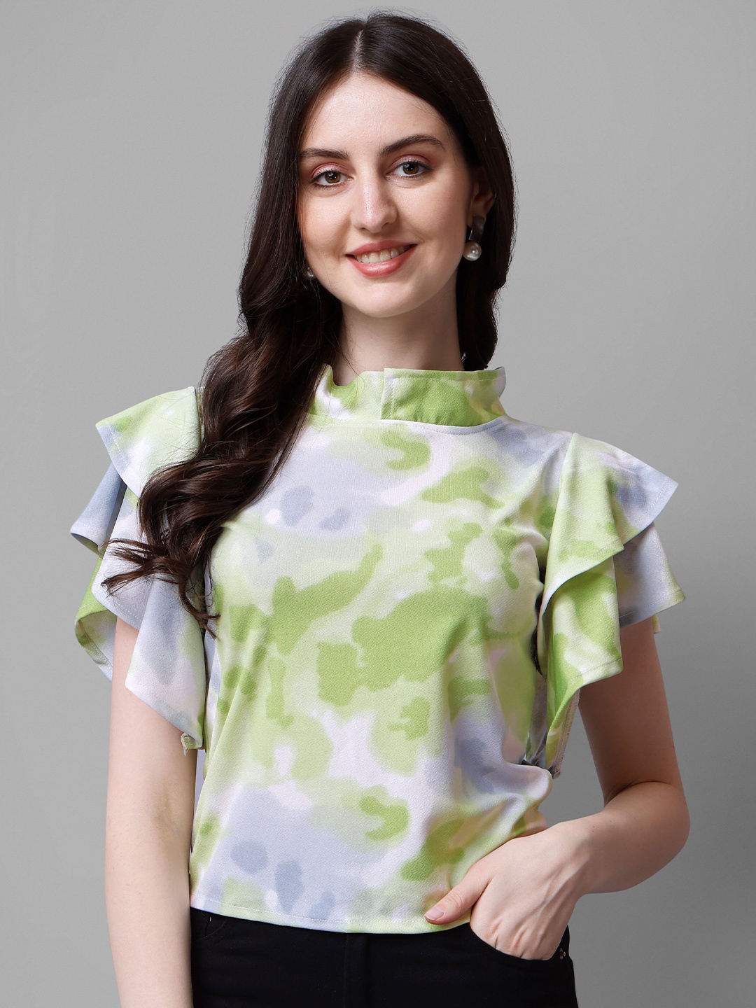 

DL Fashion Dyed Flutter Sleeves Regular Top, Green
