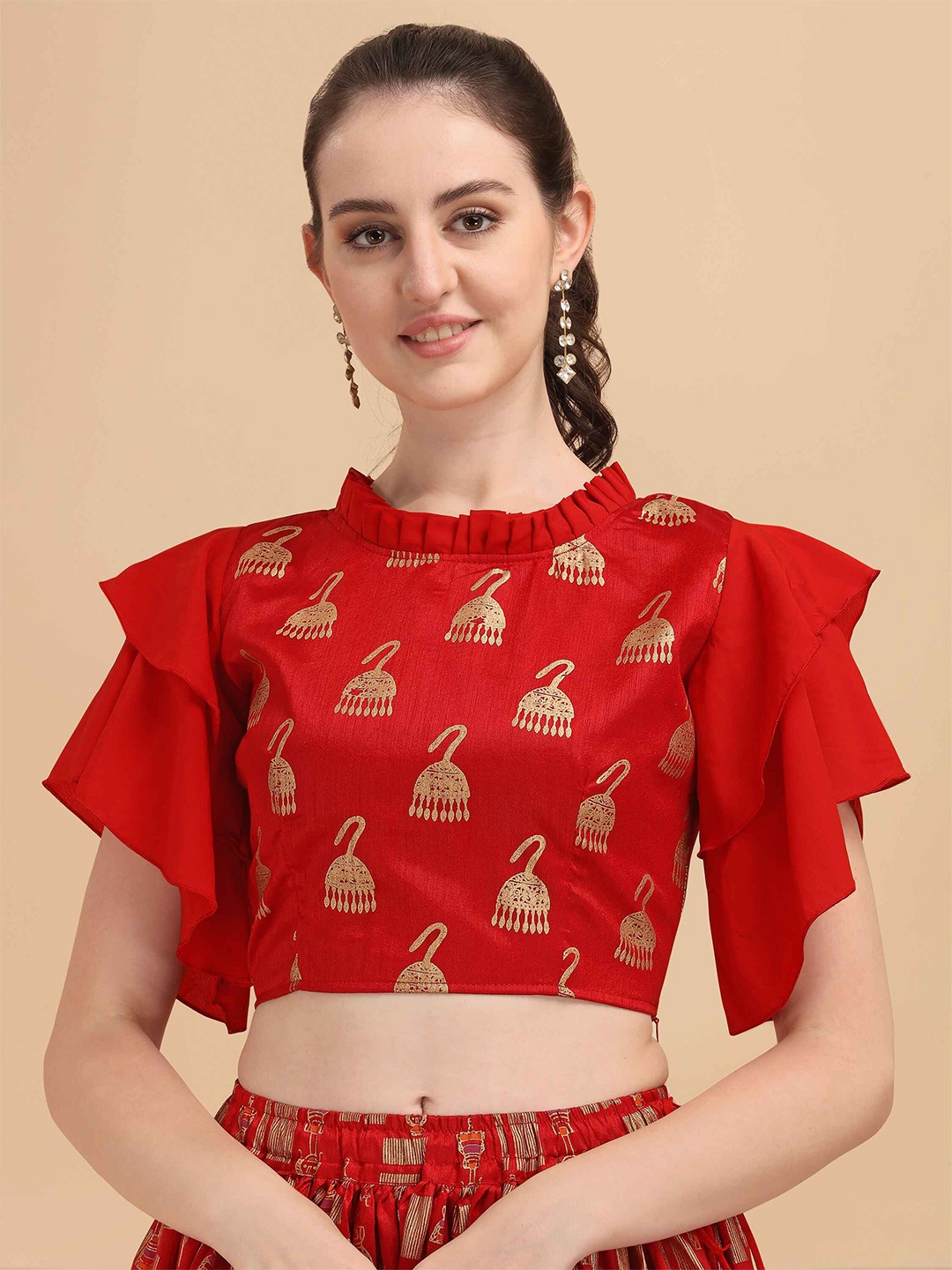 

DL Fashion Ethnic Motifs Printed Regular Crop Top, Red