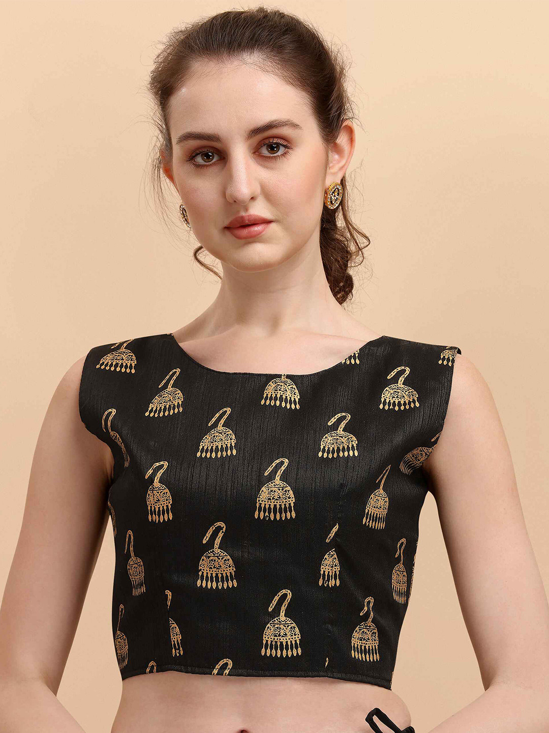 

DL Fashion Ethnic Motif Printed Sleeveless Crop Top, Black