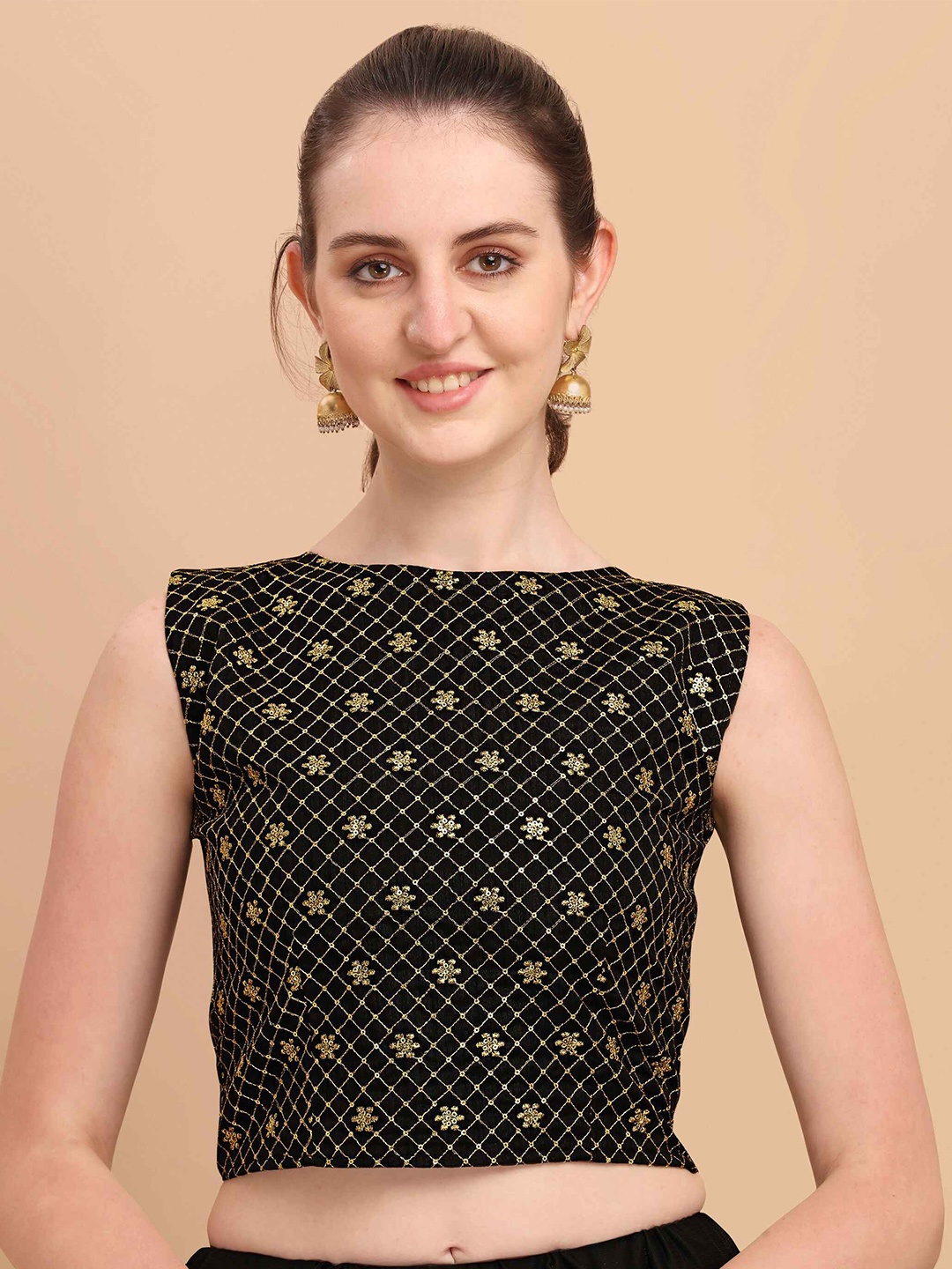 

DL Fashion Embroidered Sequinned Crop Top, Black