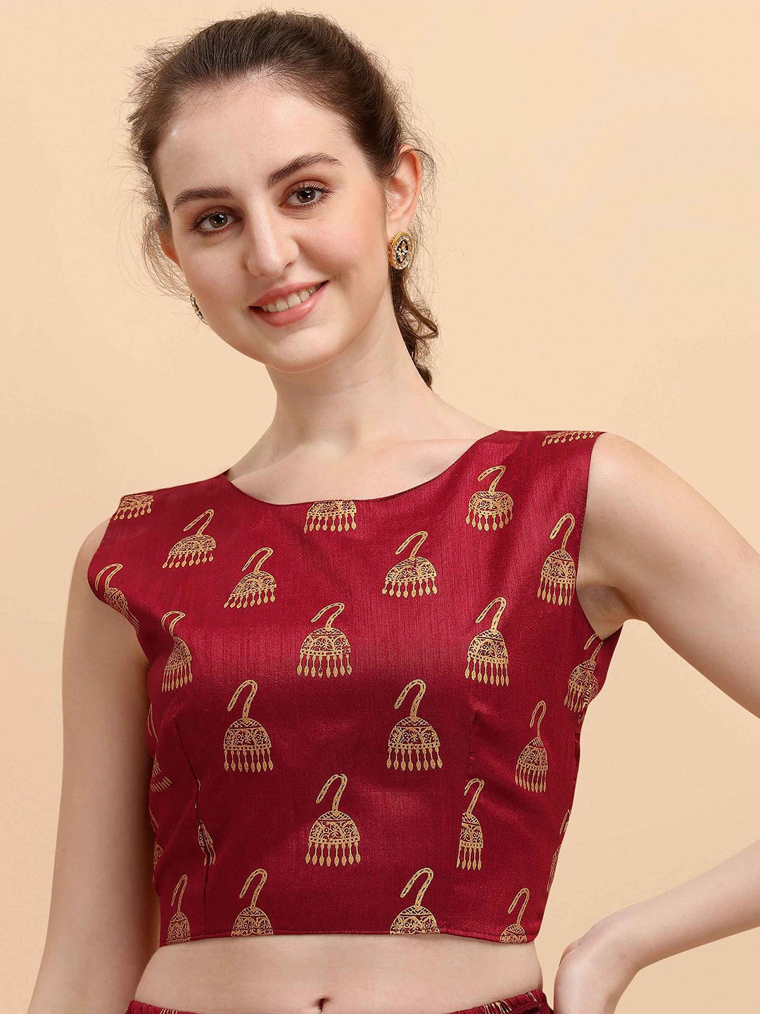 

DL Fashion Ethnic Motif Printed Sleeveless Crop Top, Maroon