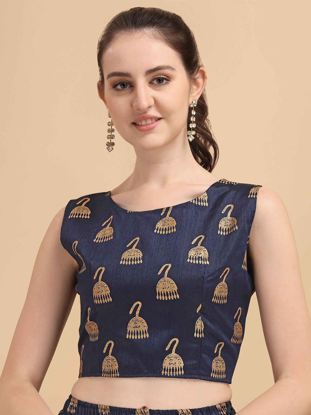

DL Fashion Conversational Printed Sleeveless Boxy Crop Top, Blue
