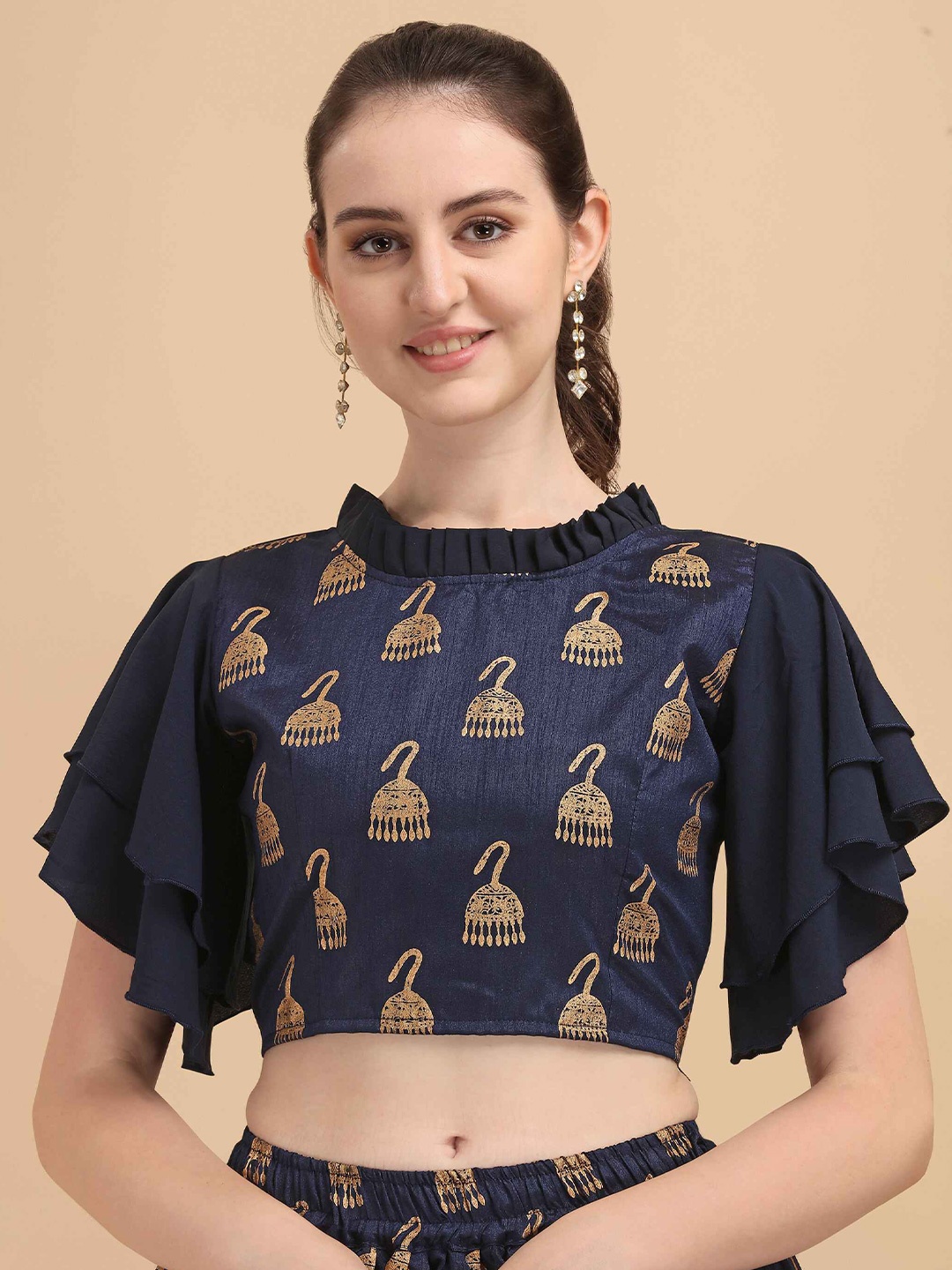 

DL Fashion Print Flutter Sleeve Crop Top, Blue