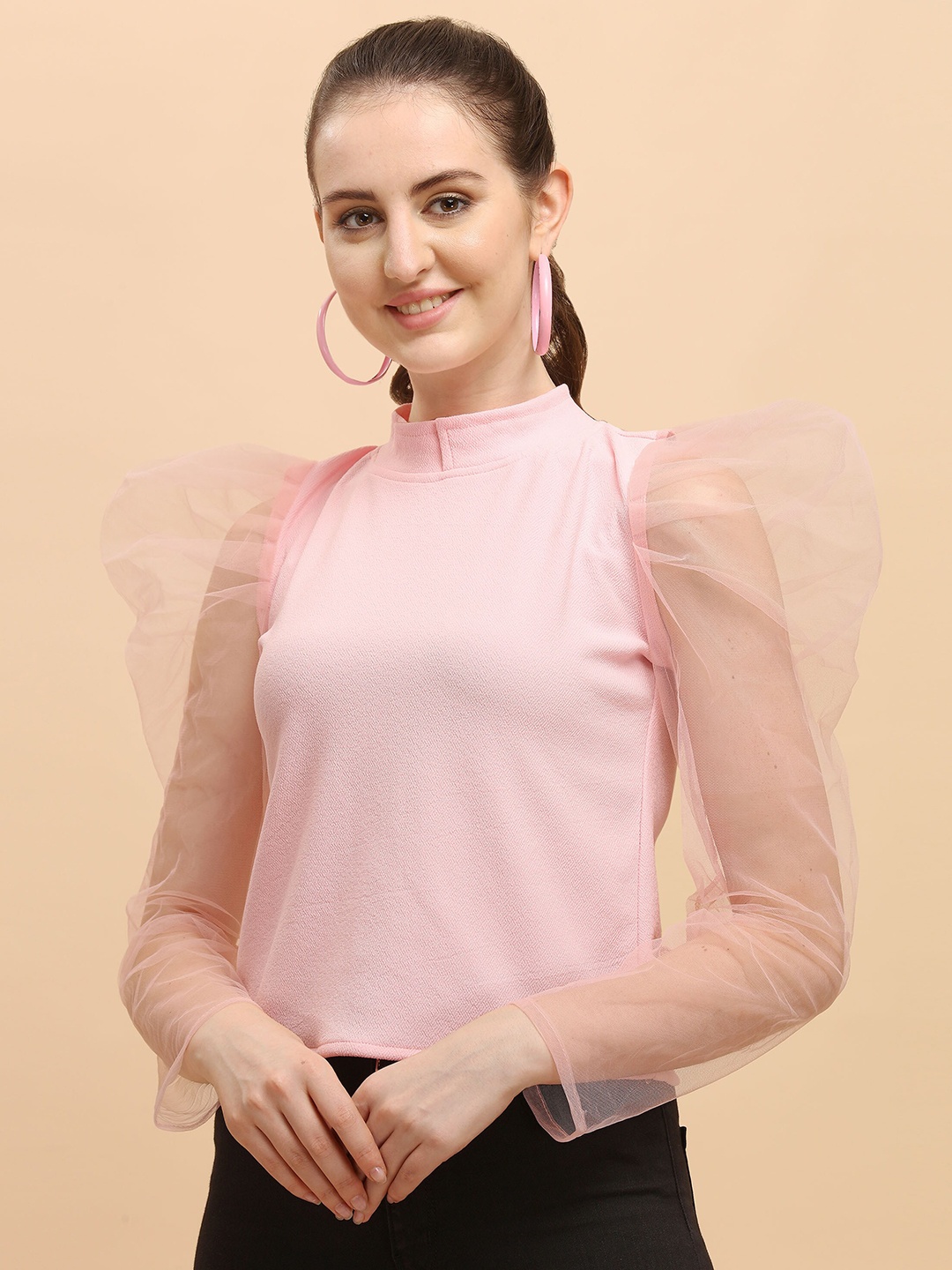 

DL Fashion Puff Sleeve Regular Top, Pink