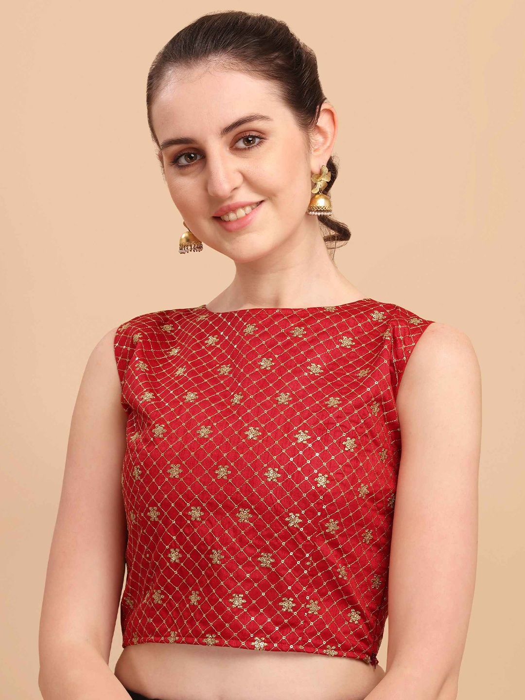 

DL Fashion Ethnic Motifs Sequinned Embroidered Crop Top, Red