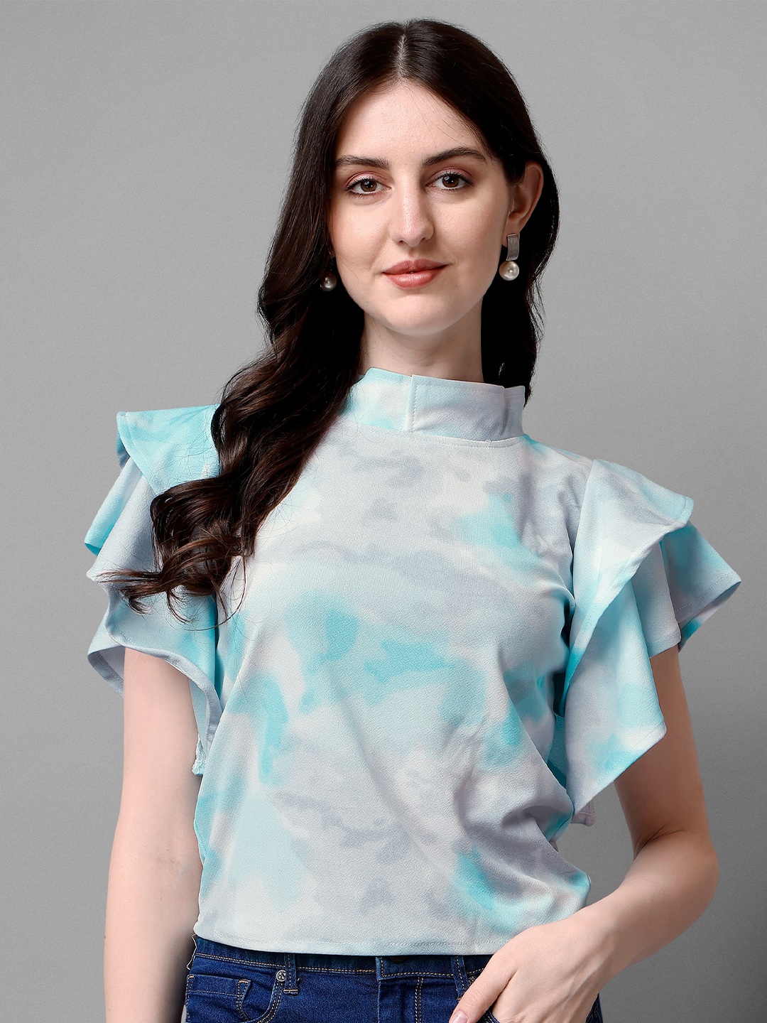 

DL Fashion Tie And Dye Flutter Sleeve Top, Blue