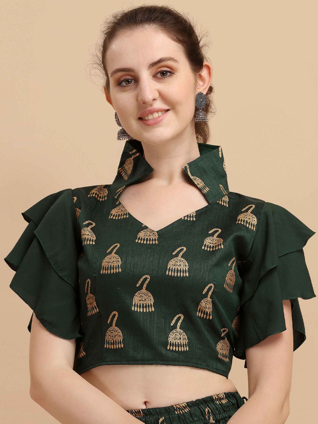 

DL Fashion Ethnic Motifs Printed Fitted Crop Top, Green