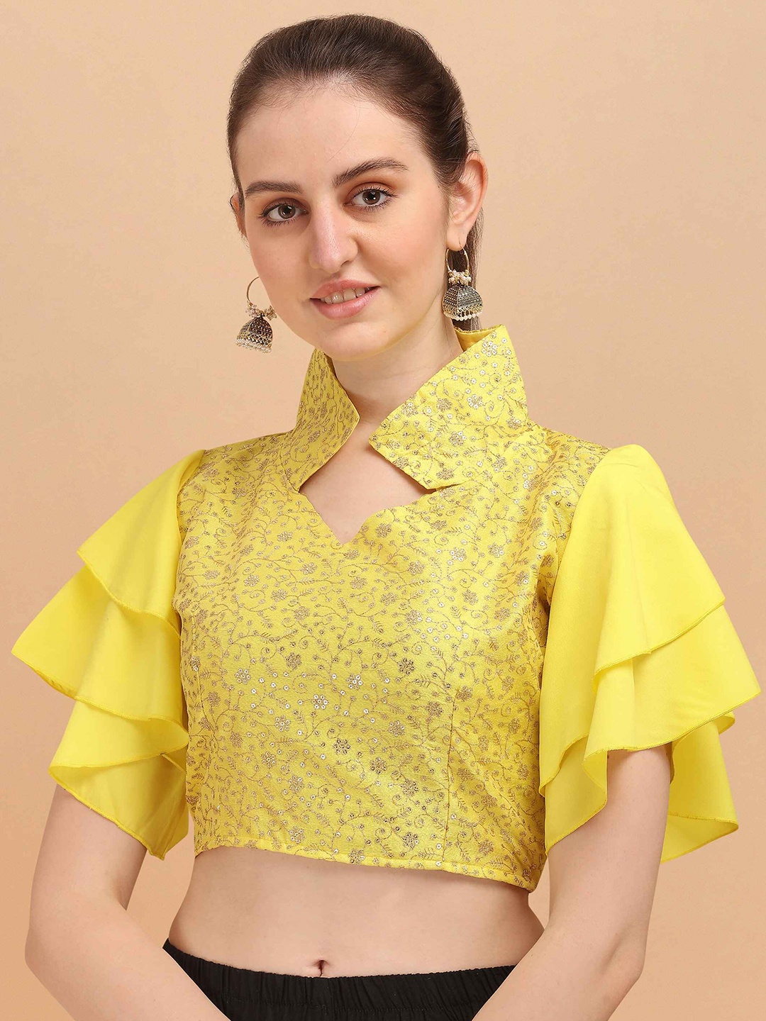 

DL Fashion Flared Sleeve Indigo Crop Top, Yellow