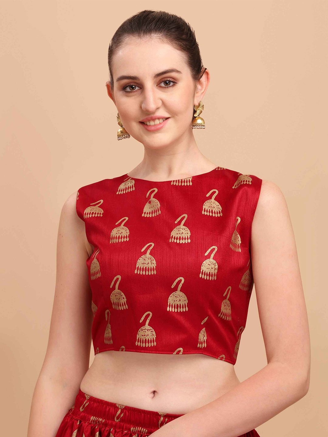 

DL Fashion Conversational Printed Sleeveless Boxy Crop Top, Red