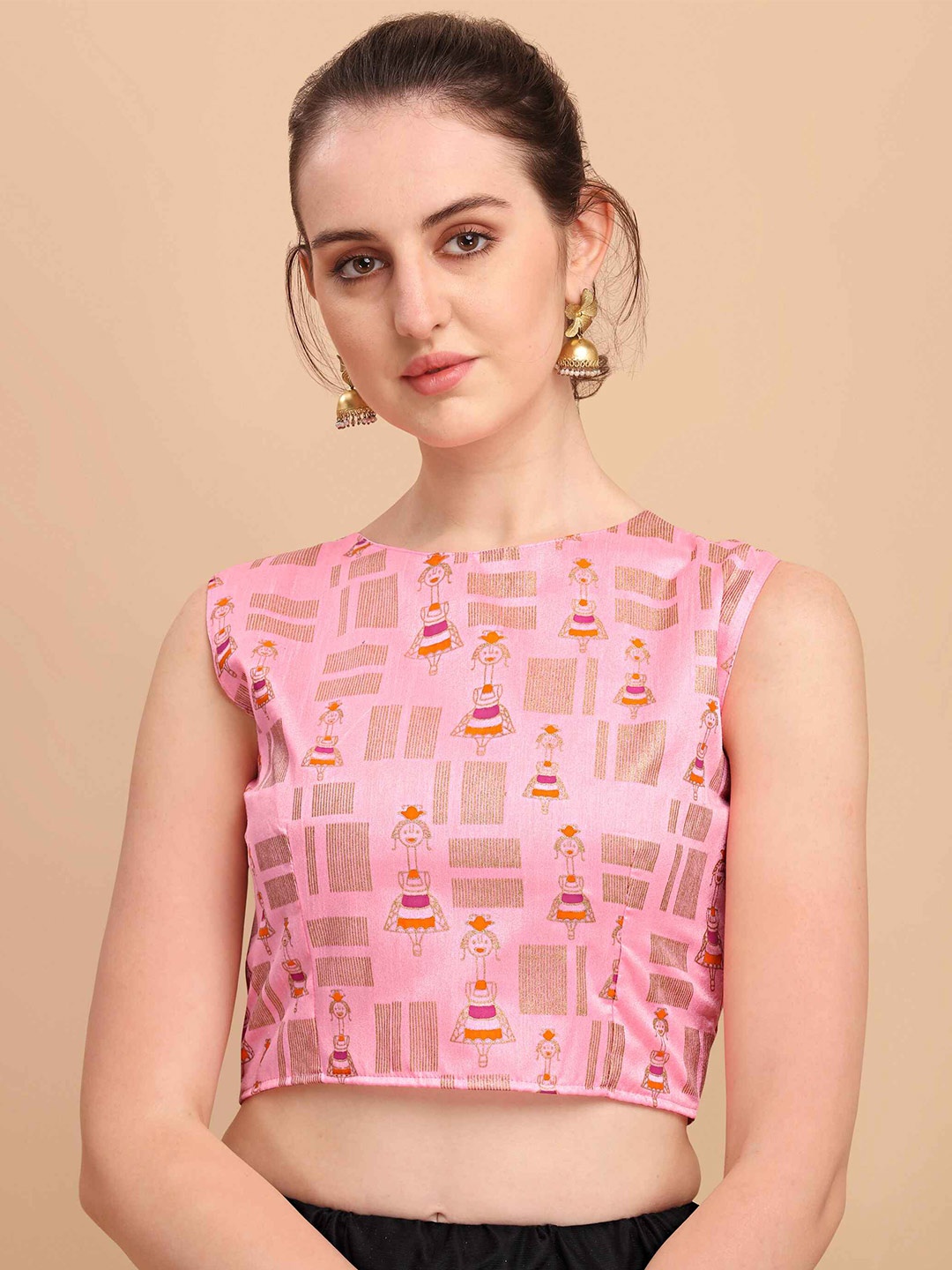 

DL Fashion Geometric Print Indigo Boxy Crop Top, Pink